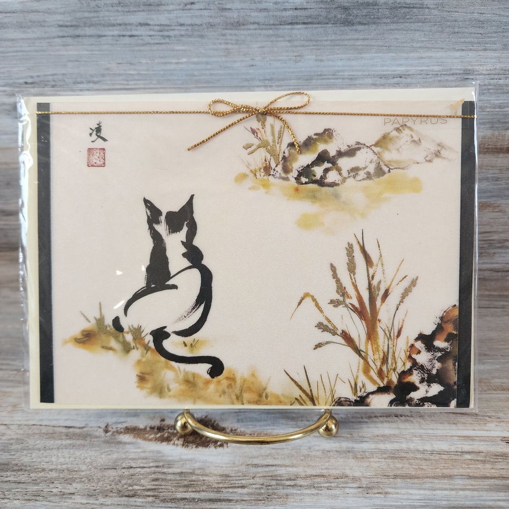 Papyrus Blank Greeting Card Japanese Ink Wash Cat Martha P Klare Inkstone Studio